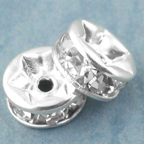 X 30 perles intercalaires rondelle strass blanc argenté 6 mm 