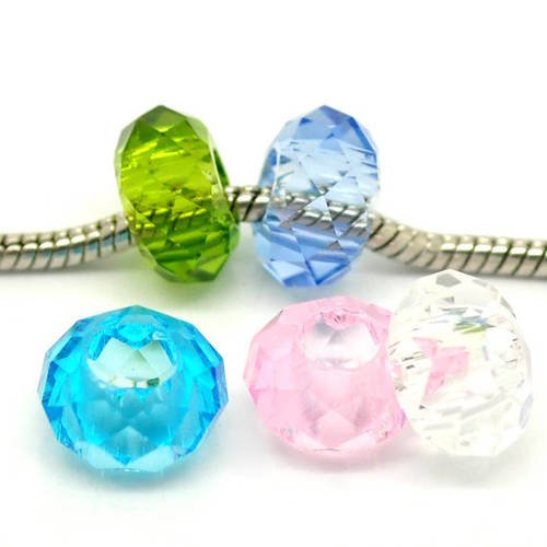 X 5 mixte perles verre facettes pour bracelet charm 14 x 8 mm 