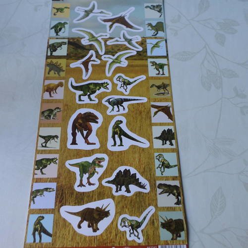 X 1 grande planche de stickers autocollants motif dinosaure 