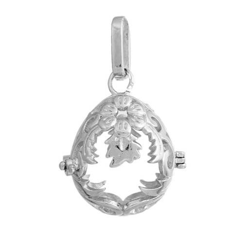 X 1 pendentif cage de bali bola goutte motif ange pour bille d'harmonie bébé argenté 3,6 x 2,3 cm 