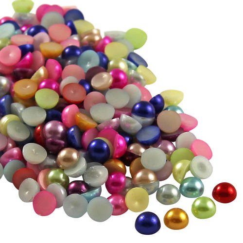 X 100 mixte demi-perles strass bombé nacré 3 mm multicolore à coller acrylique 