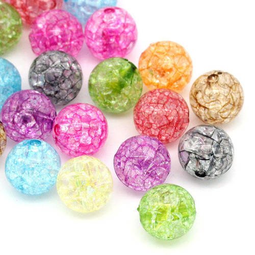 X 10 mixte perles intercalaires rond effet craquelées multicolore acrylique 12 mm 