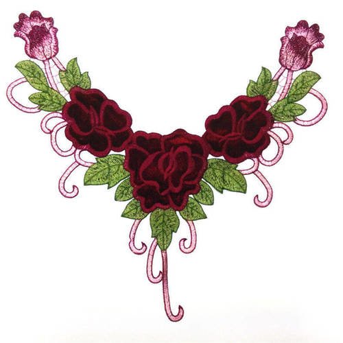 X 1 col applique guipure dentelle fine venise floral bordeaux  p48 