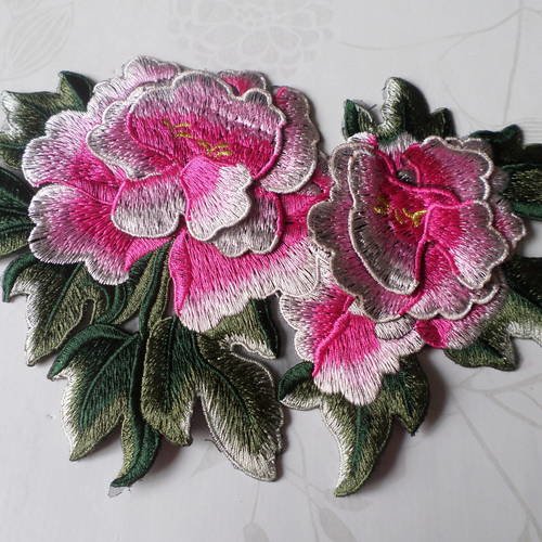 X 1 applique dentelle guipure-dentelle fine floral 3d ton rose 23 x 16 cm p2