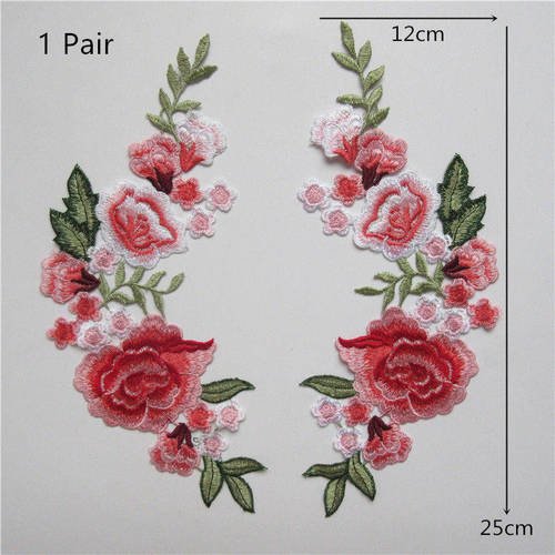 X 1 paire applique dentelle guipure-dentelle fine floral ton rose 25 x 12 cm p1 