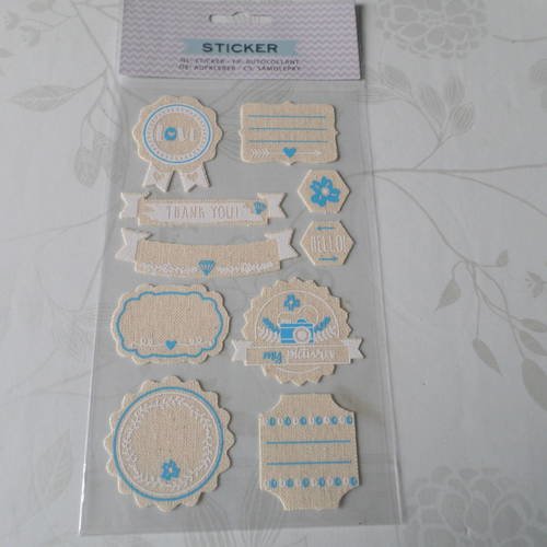 X 1 planche de 10 mixte stickers autocollants étiquettes tissu à motif 