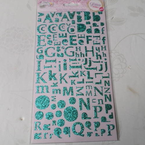 X 300 mixte stickers autocollants lettres/chiffres/ponctuations bleu pailleté 