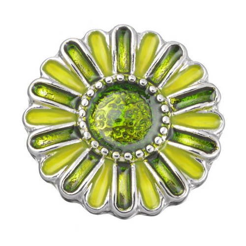 X 1 bouton pression(pour bijoux)fleur émail ton vert 20 mm 
