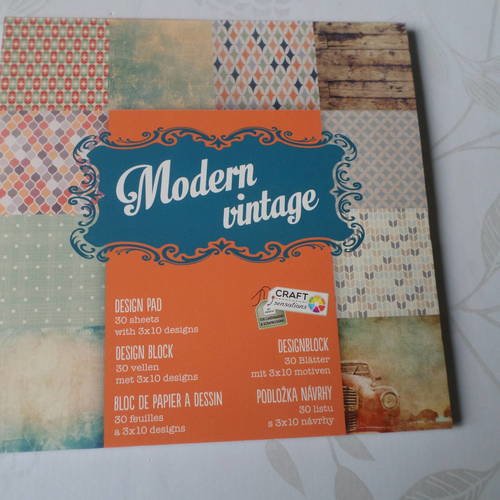 X 1 bloc de 30 feuilles papier scrapbooking motif moderne/vintage 15 x 15 cm 
