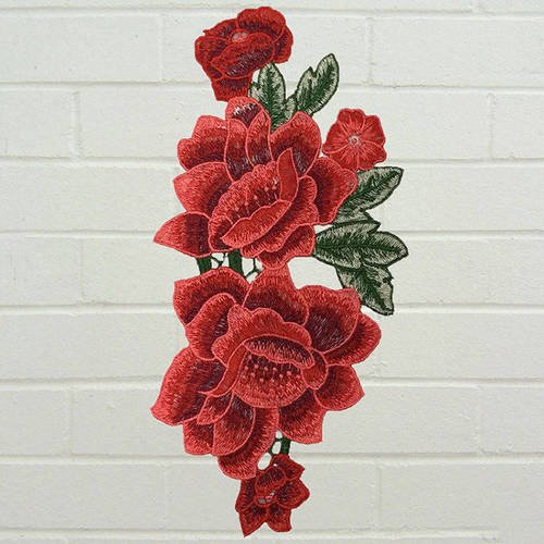 X 1 applique-écusson-patch thermocollant fleur ton rouge/rose 24 x 11,5 cm ww10 