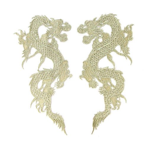 X 1 paire d'applique dentelle guipure forme dragon doré d6