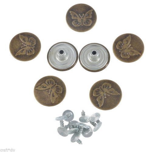 X 5 boutons rivet rond métal"jeans"motif papillon couleur bronze 20 mm