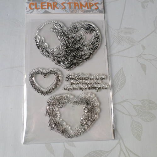 X 1 planche de tampons clear stamps transparent coeur à motif en silicone 