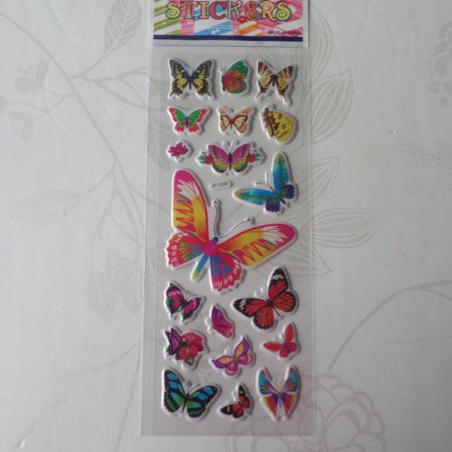 X 1 planche de stickers autocollants motif papillon multicolore bombé 