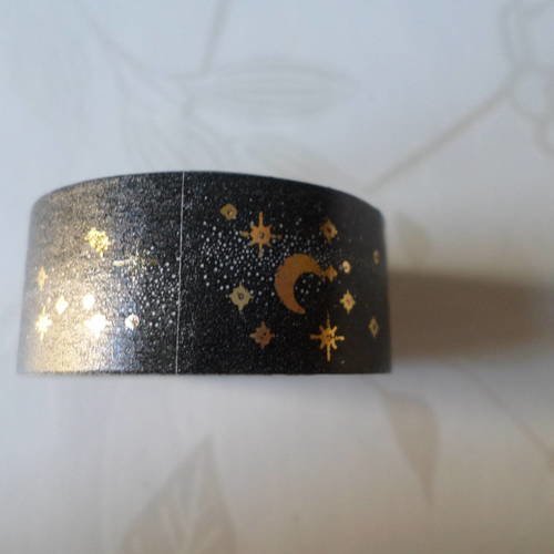 X 5 mètres rubans adhésif masking tape noir motif étoile/lune doré repositionnable 15 mm 
