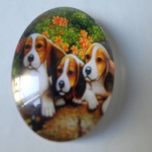 X 1 camée/cabochon ovale en verre motif chiens 28 x 15 mm 
