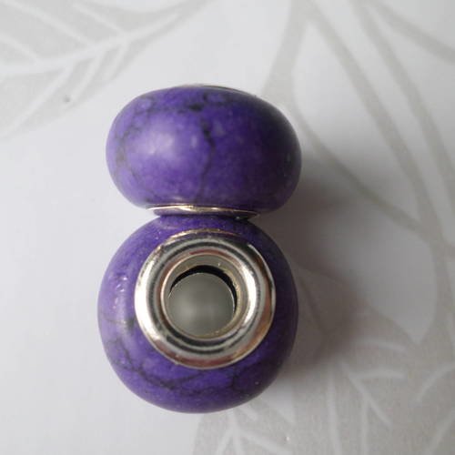 X 2 perles européen pierre fine violet effet craqueler 14 mm 