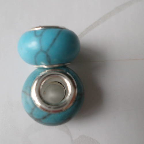 X 2 perles européen pierre fine bleu foncé effet craqueler 14 mm 