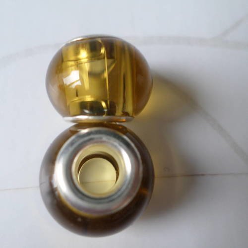 X 2 perles européen en verre jaune métal argenté 15 mm 