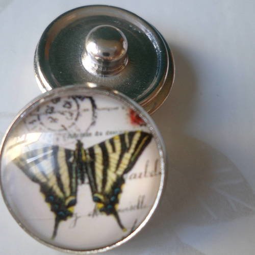 X 2 boutons pression papillon pour bijoux rond en verre 18 mm 