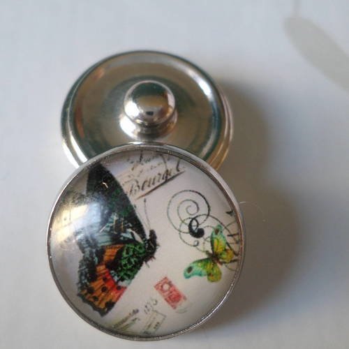 X 2 boutons pression papillon pour bijoux rond en verre 18 mm 