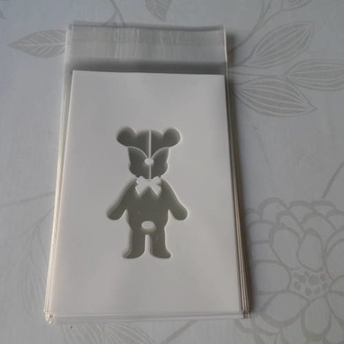 X 10 sachets/pochette adhésif blanc motif ourson pour bonbon/gâteux en plastique 12,5 x 7 cm 