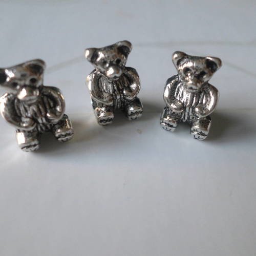 X 10 perles intercalaires en forme d'ours en métal argenté 13,5 x 8 mm 