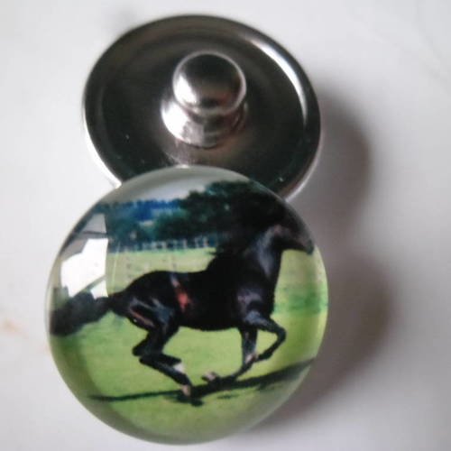 X 1 bouton pression cheval pour bijoux rond en verre 18 mm 