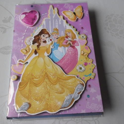 X 1 carte double 3d princesses multicolore+enveloppe 19,5 x 13,5 cm 