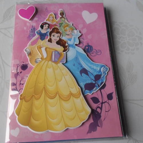 X 1 carte double 3d princesses+enveloppe multicolore 19,5 x 13,5 cm 
