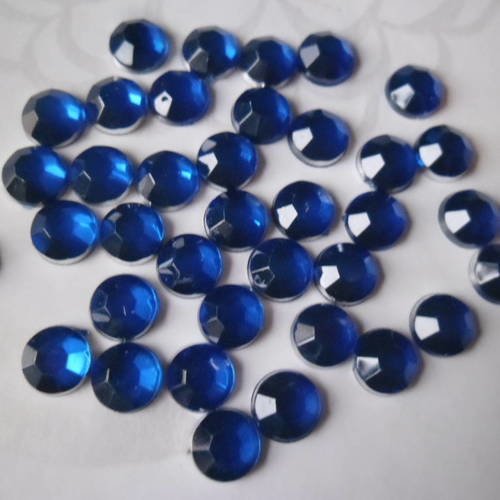 X 70 strass forme rond couleur bleu foncé à facettes à coller acrylique 6 mm 