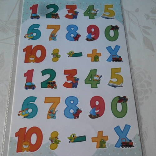 X 1 grande planche de 30 mixte stickers autocollants chiffres à motif 