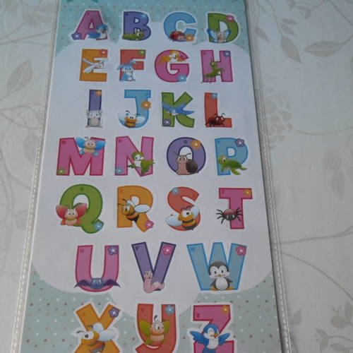 X 1 planche de 26 grands stickers autocollants lettres/alphabet a-z à motif 