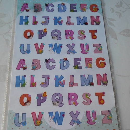 X 1 grande planche de 52 stickers autocollants lettres/alphabet a-z à motif 