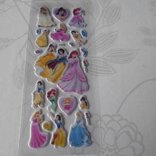 X 1 planche des tickers autocollants de jolies princesses 3d plastifiés 