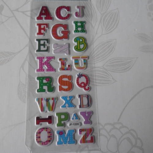 X 1 planche de stickers autocollants lettres/alphabet 3d plastifiés 