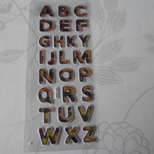 X 1 planche de stickers autocollants lettres/alphabet ton jaune/vert 