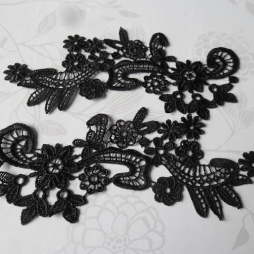 X 1 paire de guipure dentelle floral venise noir à coudre polyester 25 x 12 cm xc 