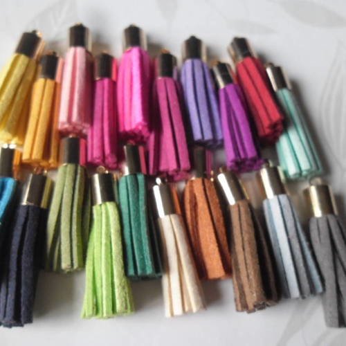 X 20+2 offerts mixte pendentifs pompon suédine multicolore  gland plastique doré  3,5 cm a 