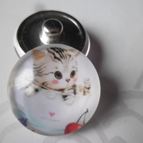 X 1 bouton pression motif chat pour bijoux rond en verre 20 mm 