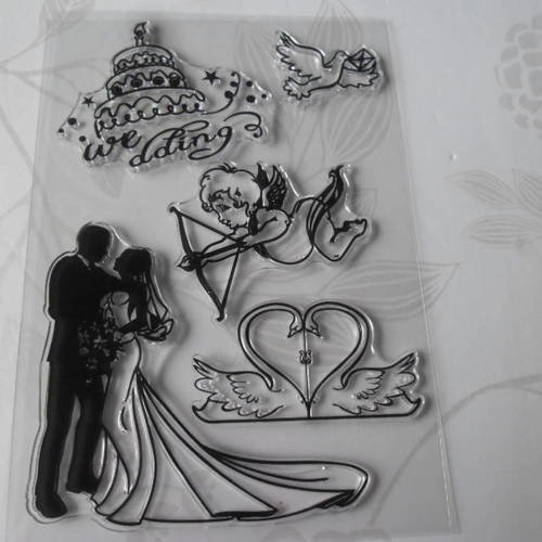 X 1 planche de tampons clear stamps transparent thème mariage en silicone 