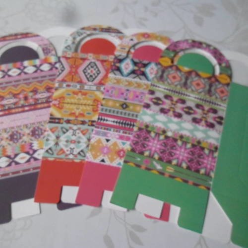 X 4 mixte boites cadeaux à motif multicolore+4 étiquettes autocollantes 