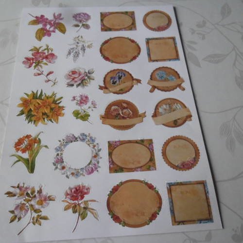 X 1 planche de stickers autocollants fleur/étiquettes pailleté multicolore 30 x 21 cm 