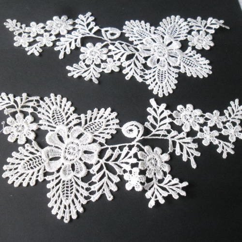 X 1 paire de guipure dentelle floral venise blanche à coudre polyester 28 x 13,5 cm n°100 