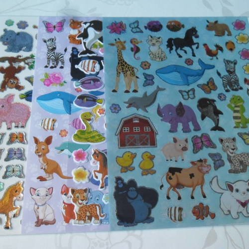 X 4 mixte planche de stickers autocollants sur les animaux multicolore