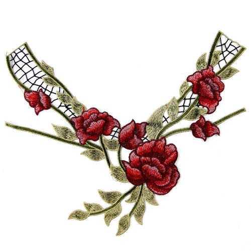 X 1 guipure dentelle floral venise ton rose/rouge à coudre polyester 35 x 33 cm a8 