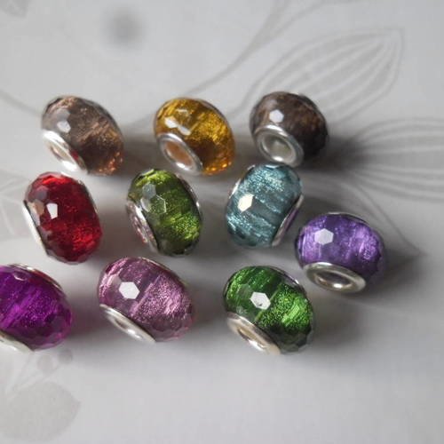 X 10 mixte perles européen en verre ronde 10 couleurs pailleté 14 mm n°1 