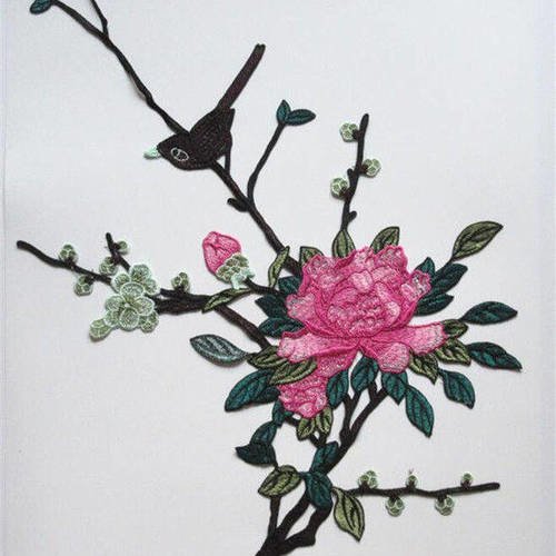 X 1 grande guipure dentelle floral venise motif oiseau 60 x 37 cm  pp 