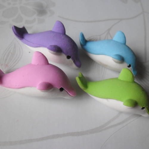 X 4 mixte gommes fantaisie dauphin multicolore 