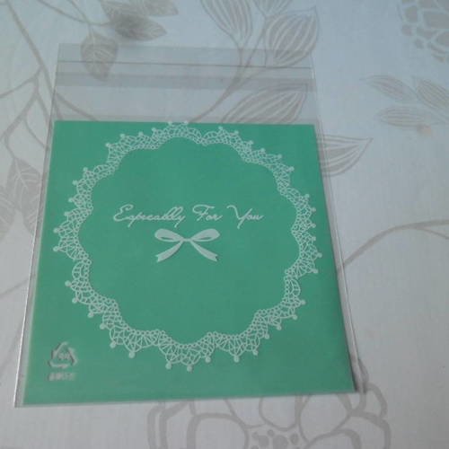 X 10 sachets/pochette/sac adhésif plastique vert à motif pour bonbon/gâteaux 14 x 10 cm 